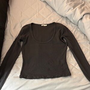 Elegant Grey Pointelle Long Sleeve Top